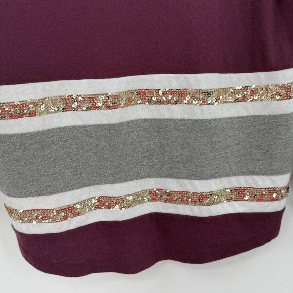 PINK Victoria's Secret Sequins V‎ Neck Long Sleeve Sweatshirt Burgundy XS - Picture 12 of 16